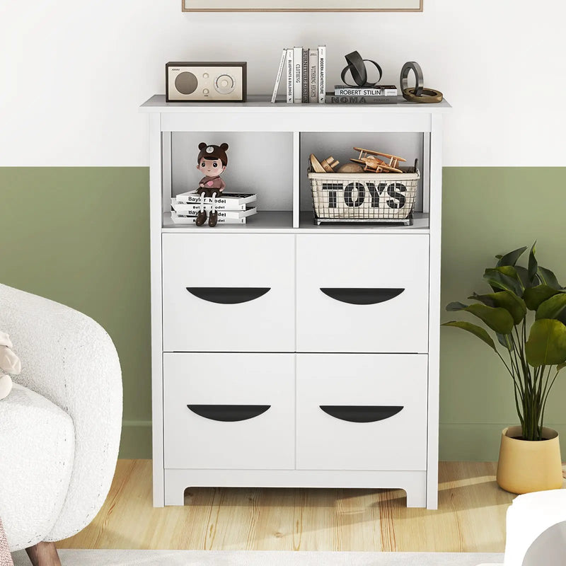 24 Inch Floor Cabinet with 2 Open Compartments and 2 Drawers-White by DirectDeals