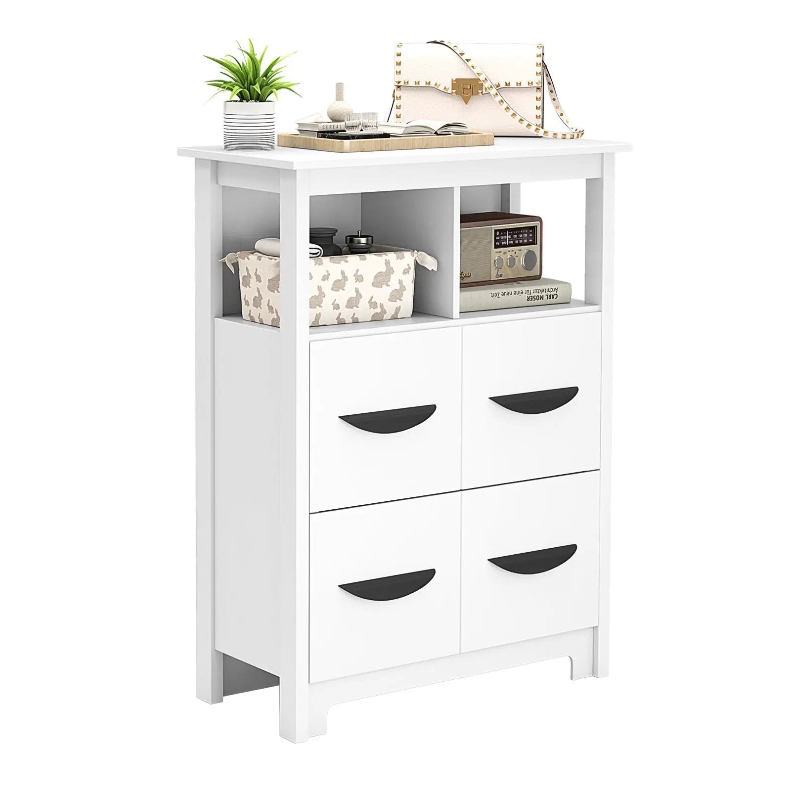 24 Inch Floor Cabinet with 2 Open Compartments and 2 Drawers-White by DirectDeals