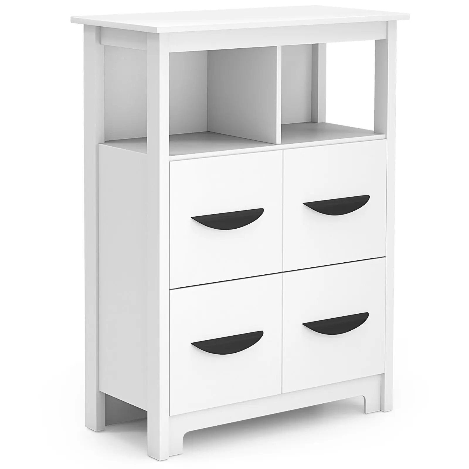 24 Inch Floor Cabinet with 2 Open Compartments and 2 Drawers-White by DirectDeals
