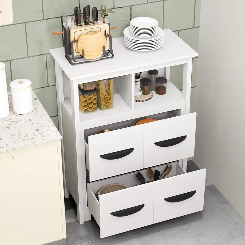 24 Inch Floor Cabinet with 2 Open Compartments and 2 Drawers-White by DirectDeals