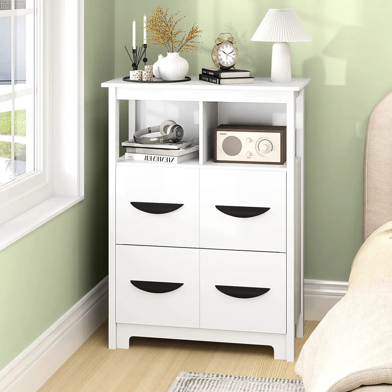 24 Inch Floor Cabinet with 2 Open Compartments and 2 Drawers-White by DirectDeals