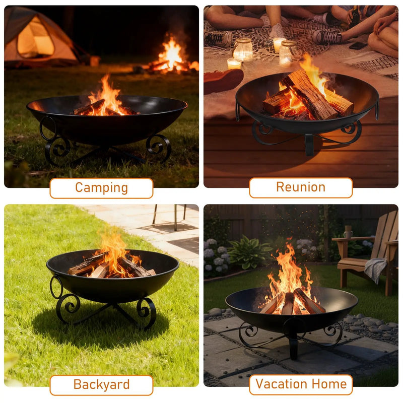 24 Inch Heavy-Duty Metal Fire Pit Bowl Outdoor Wood-Burning Firepit with Handles by DirectDeals