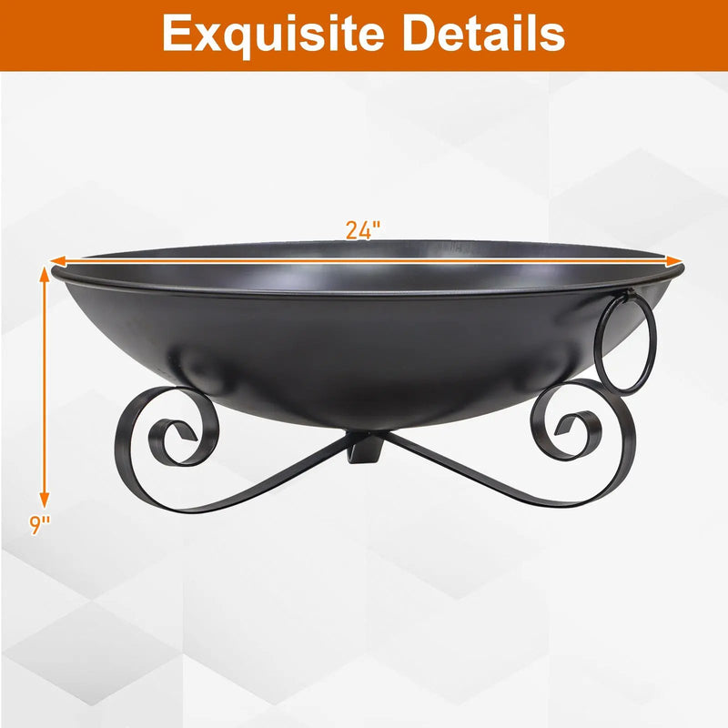 24 Inch Heavy-Duty Metal Fire Pit Bowl Outdoor Wood-Burning Firepit with Handles by DirectDeals