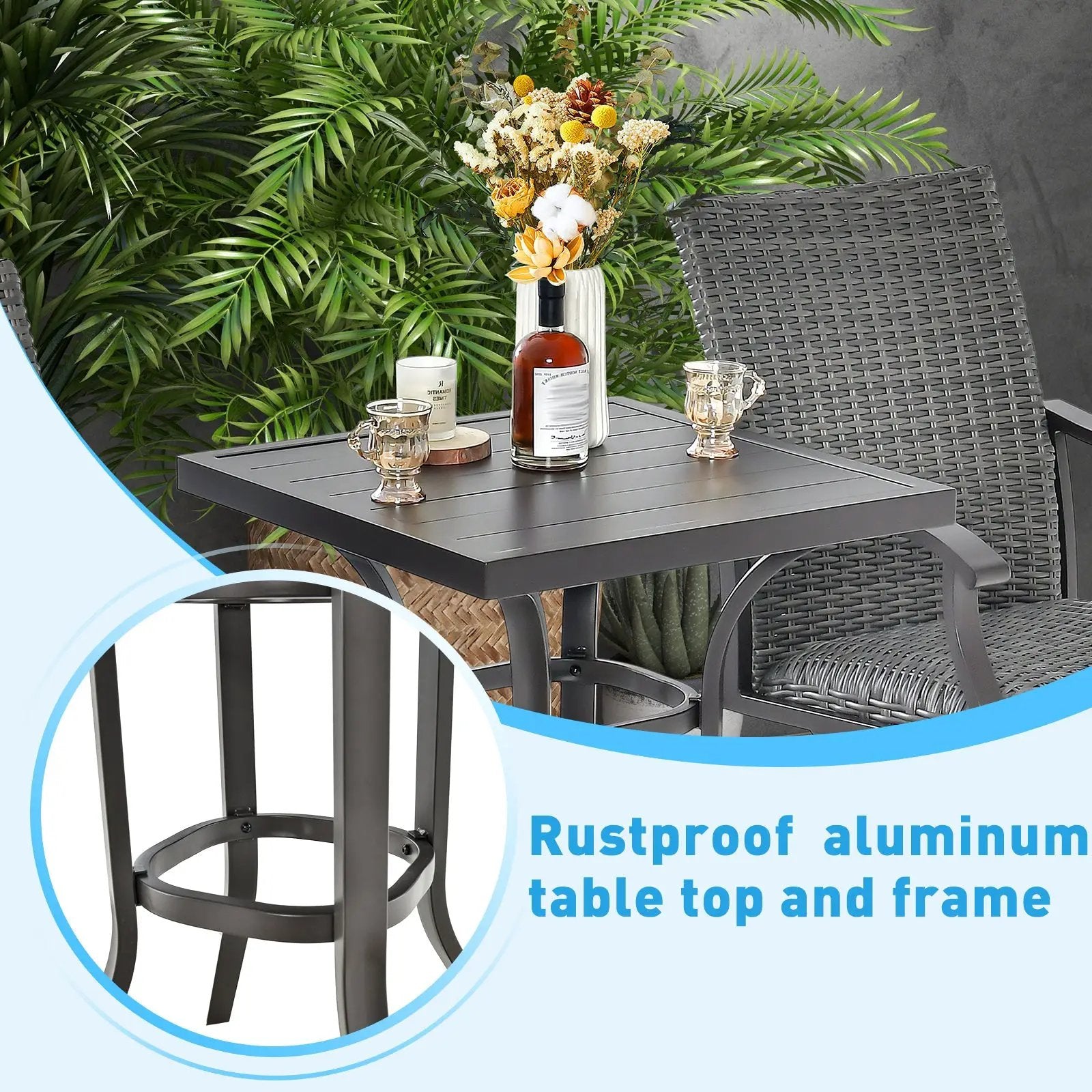 24 Inch Patio Bar Height Table with Aluminum Tabletop and Adjustable Foot Pads by DirectDeals