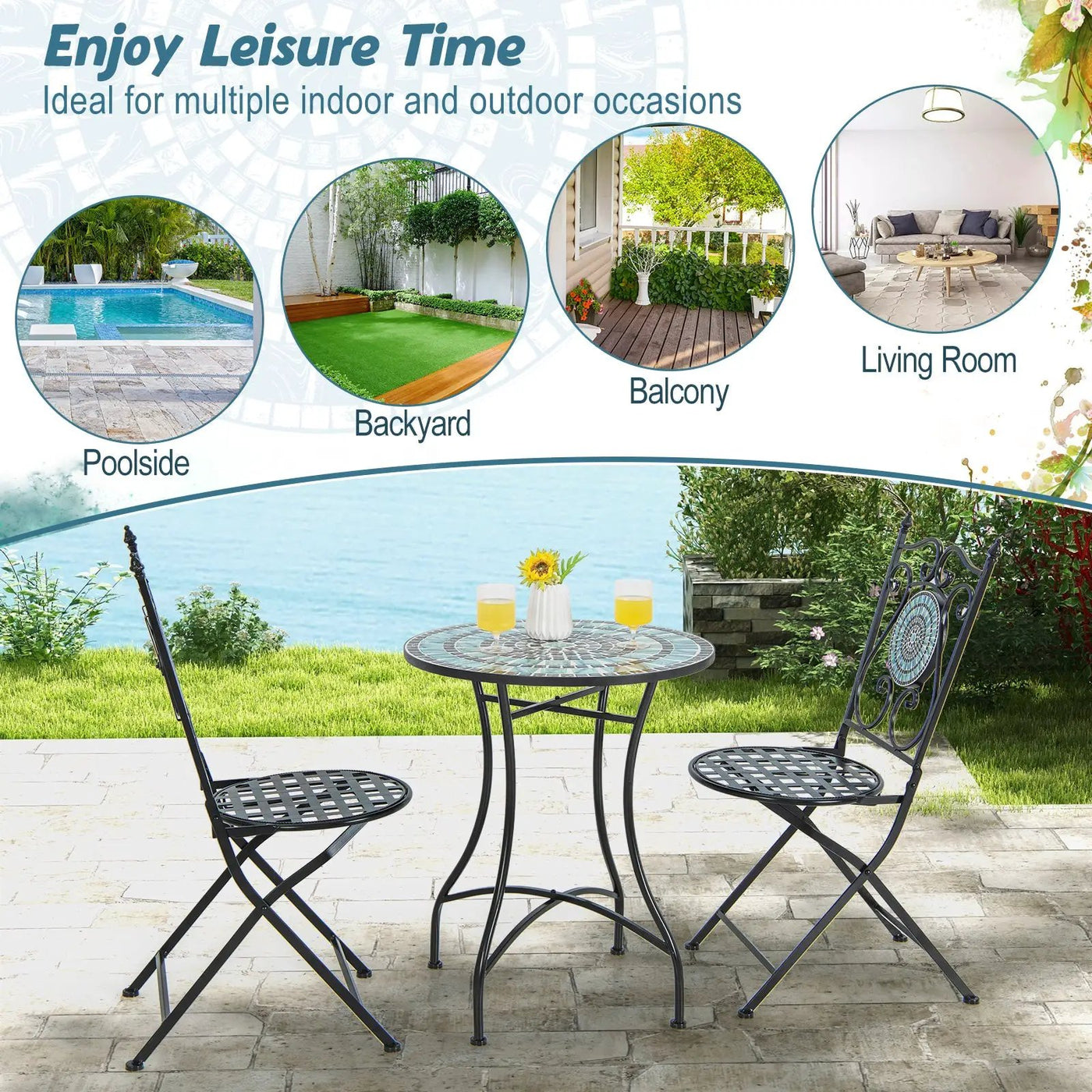 24 Inch Patio Bistro Table with Ceramic Tile Tabletop by DirectDeals