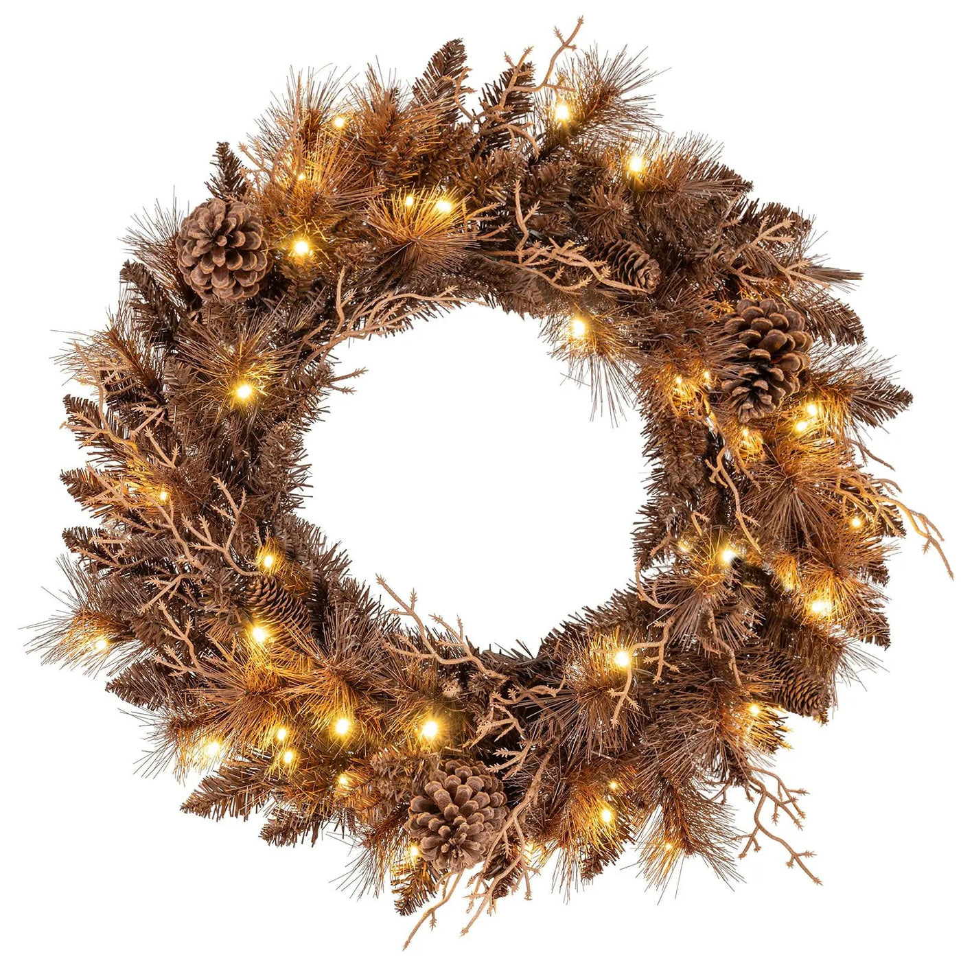 24 Inch Pre-lit Christmas Wreath with 105 Branch Tips and 35 Warm White LED Lights by DirectDeals