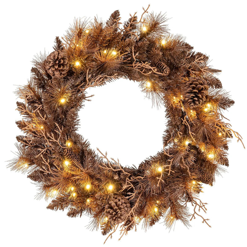 24 Inch Pre-lit Christmas Wreath with 105 Branch Tips and 35 Warm White LED Lights by DirectDeals