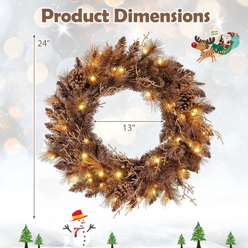 24 Inch Pre-lit Christmas Wreath with 105 Branch Tips and 35 Warm White LED Lights by DirectDeals