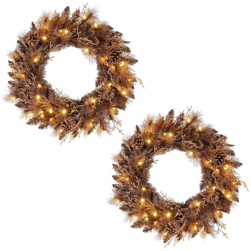 24 Inch Pre-lit Christmas Wreath with 105 Branch Tips and 35 Warm White LED Lights by DirectDeals