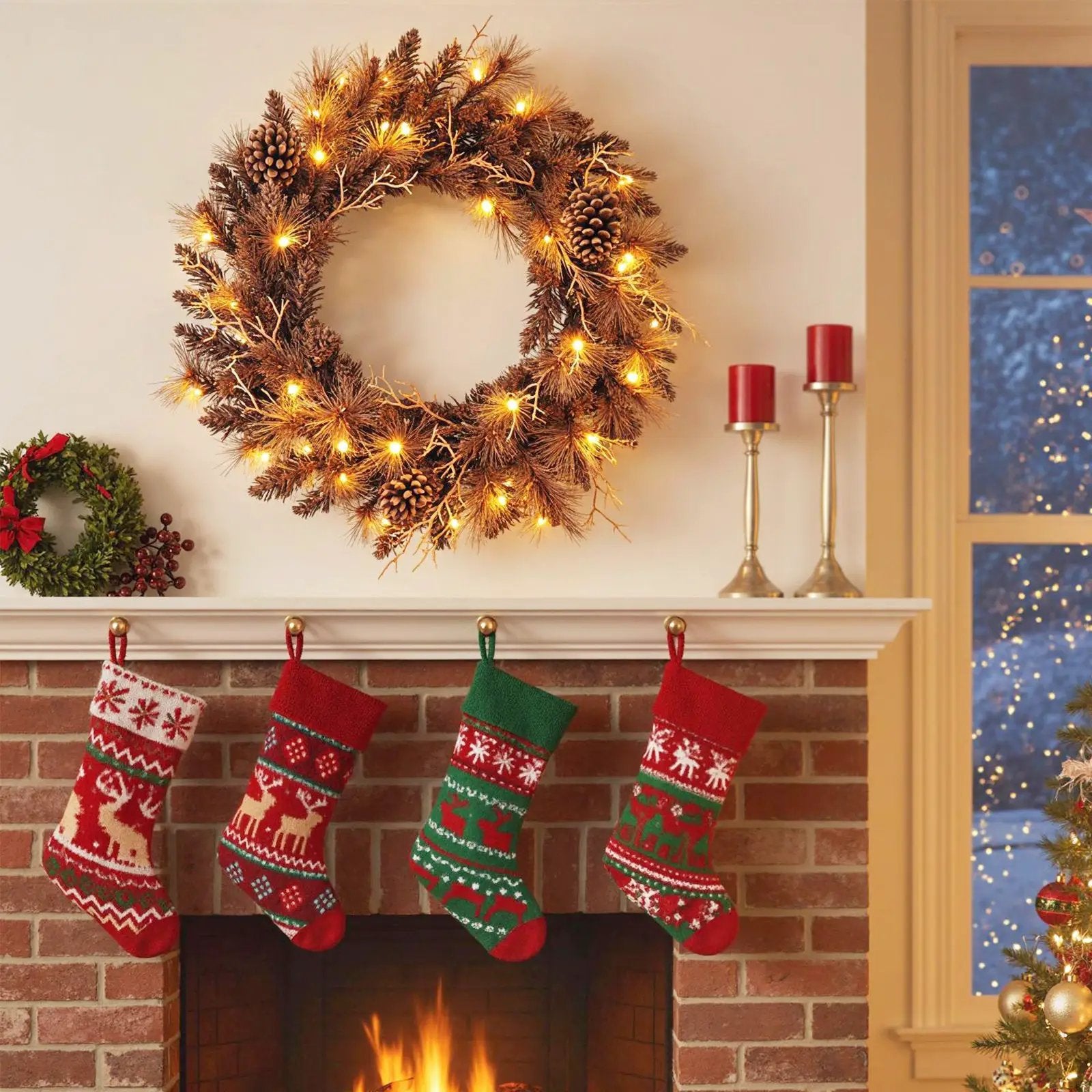 24 Inch Pre-lit Christmas Wreath with 105 Branch Tips and 35 Warm White LED Lights by DirectDeals