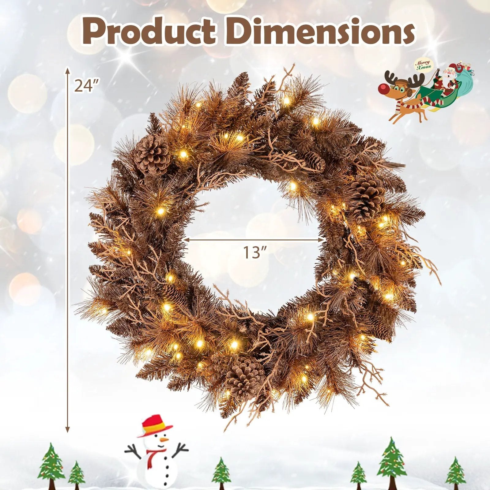 24 Inch Pre-lit Christmas Wreath with 105 Branch Tips and 35 Warm White LED Lights by DirectDeals