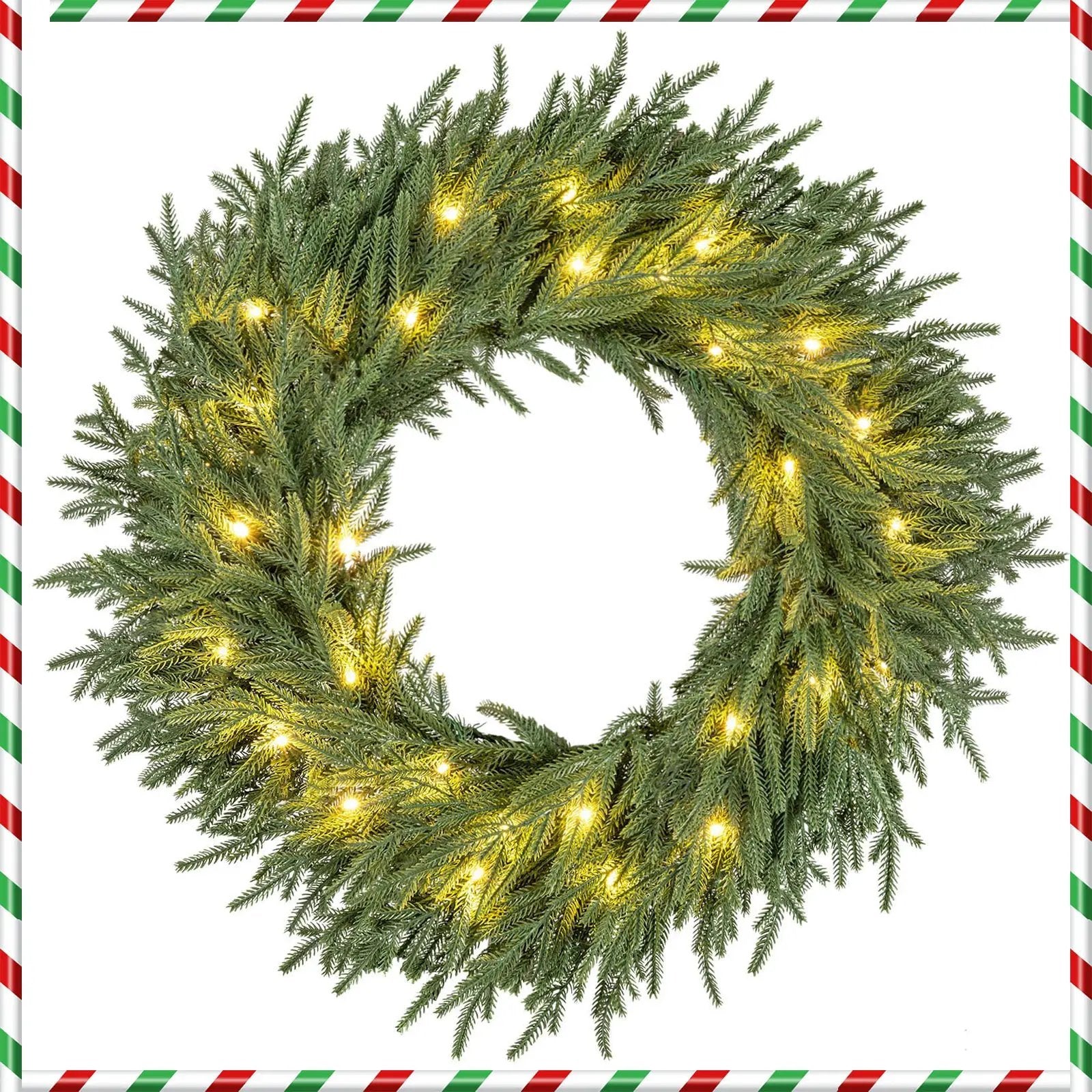 24 Inch Pre-lit Christmas Wreath with 108 Branch Tips and 35 Warm White LED Lights for Wall Window by DirectDeals