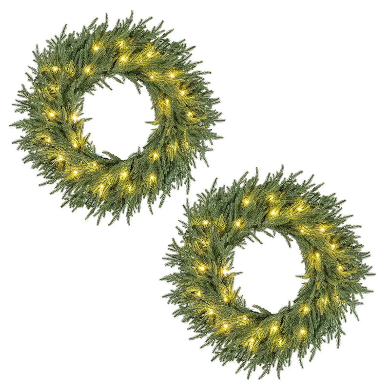 24 Inch Pre-lit Christmas Wreath with 108 Branch Tips and 35 Warm White LED Lights for Wall Window by DirectDeals