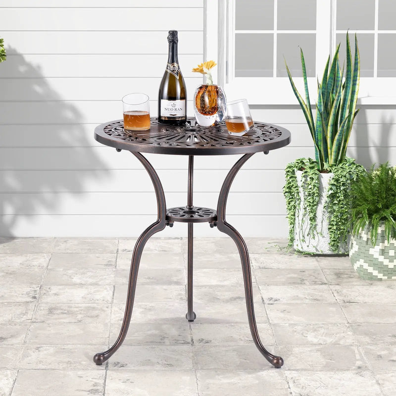 24 Inch Round Cast Aluminum Table Patio Dining Bistro Table with 2 Inch Umbrella Hole-Copper by DirectDeals