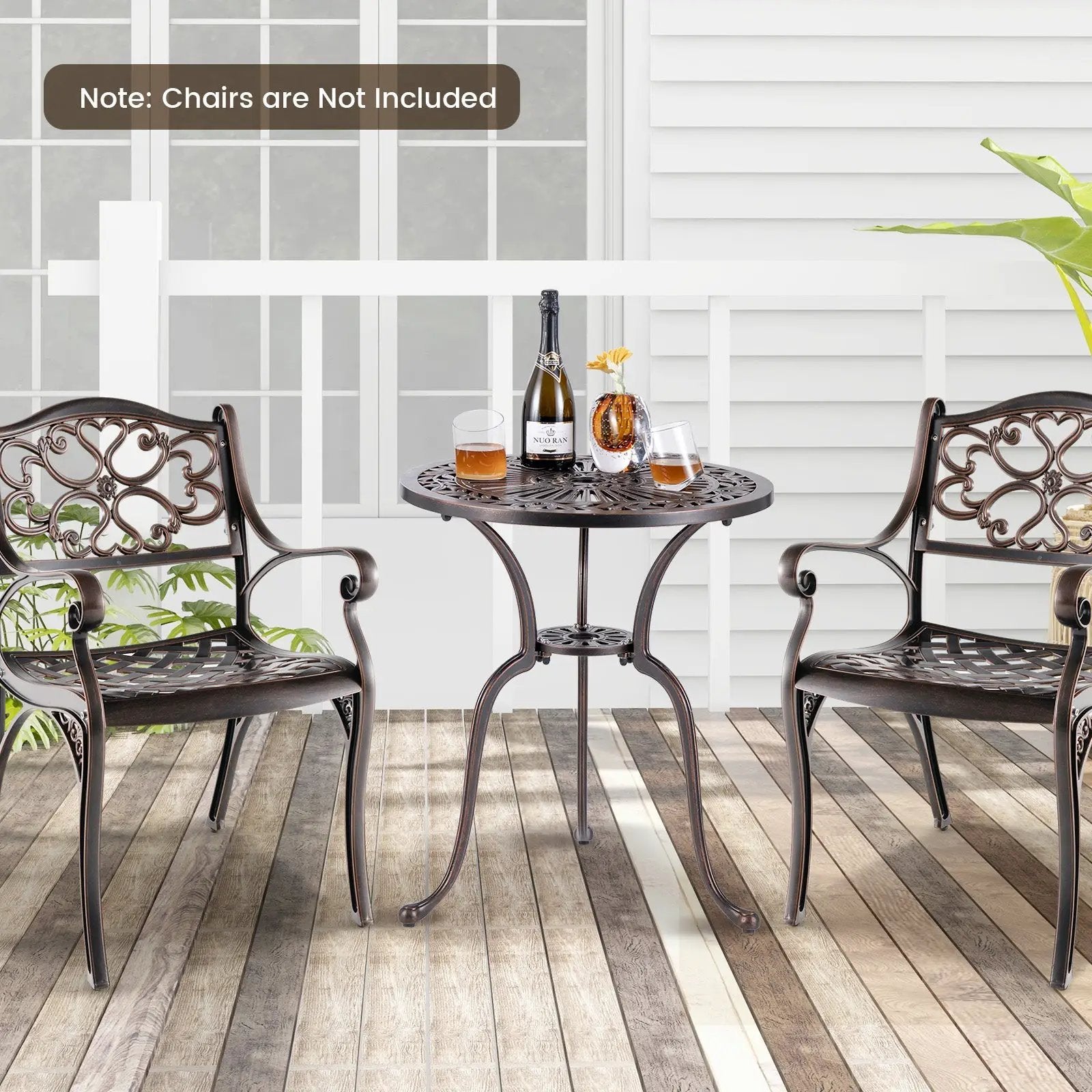 24 Inch Round Cast Aluminum Table Patio Dining Bistro Table with 2 Inch Umbrella Hole-Copper by DirectDeals