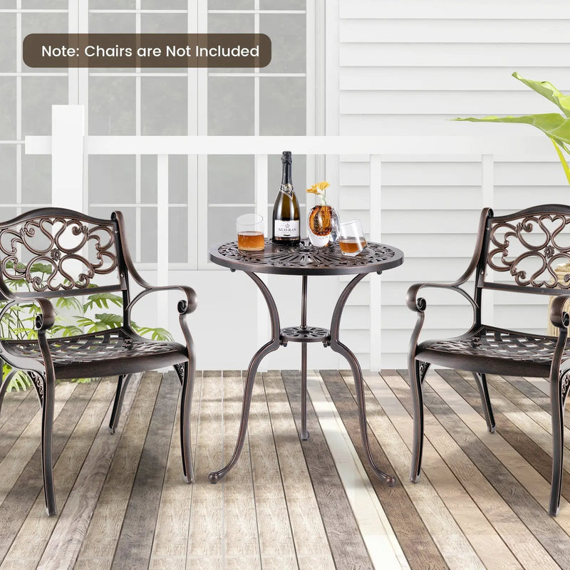 24 Inch Round Cast Aluminum Table Patio Dining Bistro Table with 2 Inch Umbrella Hole-Copper by DirectDeals