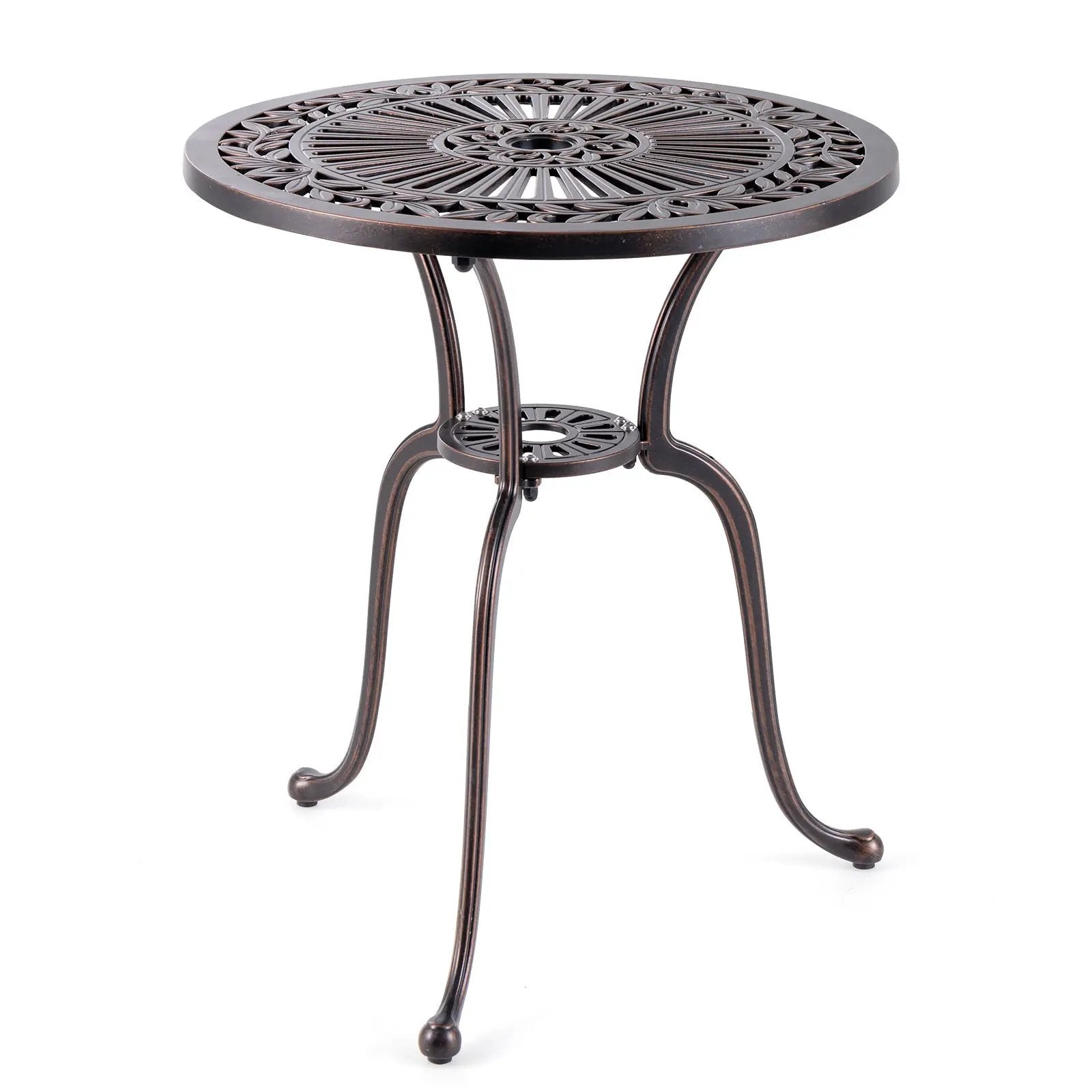24 Inch Round Cast Aluminum Table Patio Dining Bistro Table with 2 Inch Umbrella Hole-Copper by DirectDeals