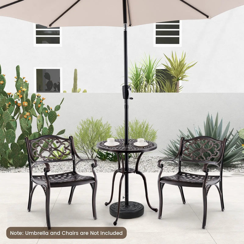 24 Inch Round Cast Aluminum Table Patio Dining Bistro Table with 2 Inch Umbrella Hole-Copper by DirectDeals