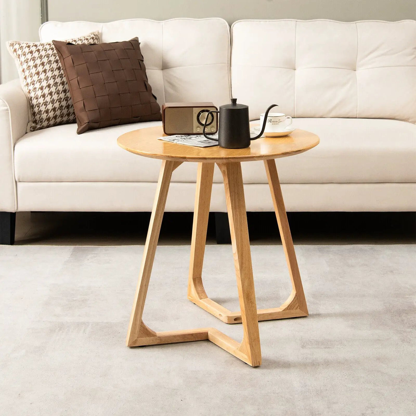 24 Inch Round End Table with Adjustable Foot Pads Natural by DirectDeals