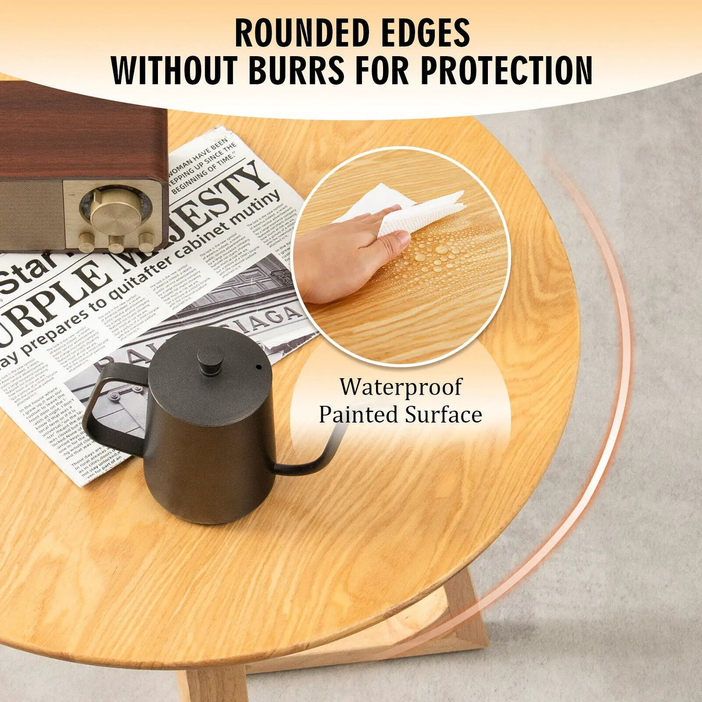 24 Inch Round End Table with Adjustable Foot Pads Natural by DirectDeals