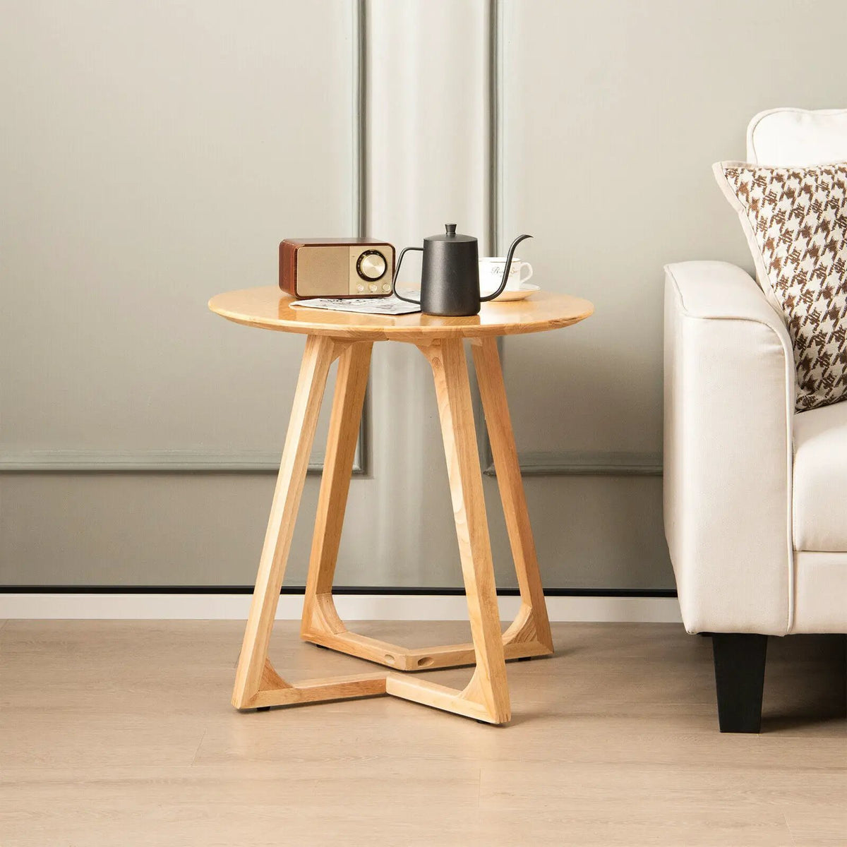 24 Inch Round End Table with Adjustable Foot Pads Natural by DirectDeals