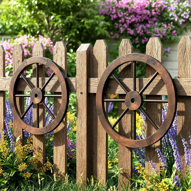24 Inch Set of 4 Decorative Wooden Wagon Wheel Carbonized Solid Fir Wood by DirectDeals
