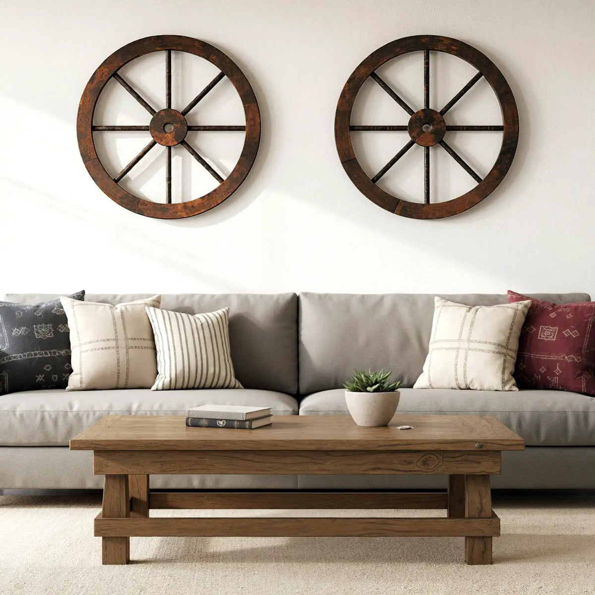24 Inch Set of 4 Decorative Wooden Wagon Wheel Carbonized Solid Fir Wood by DirectDeals