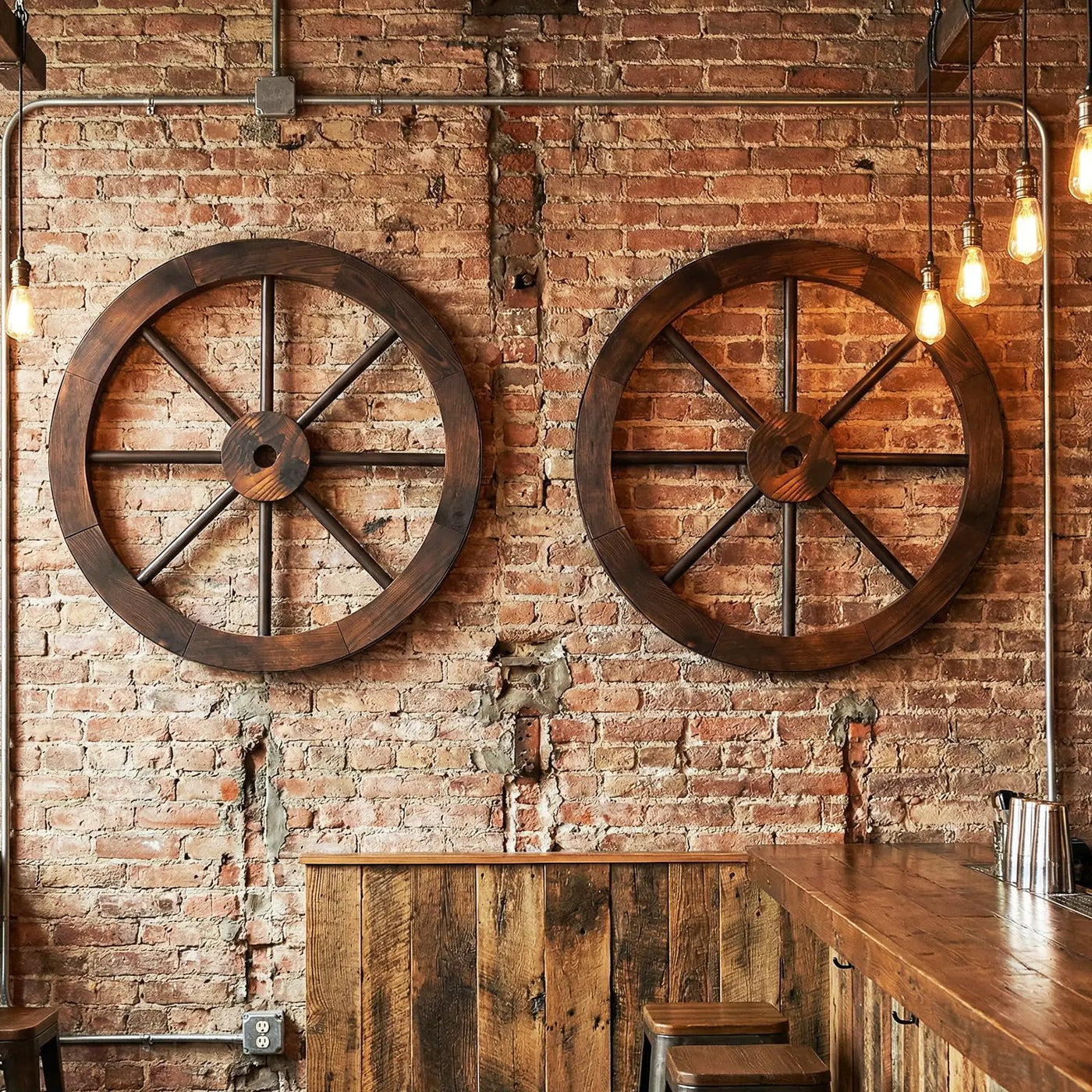 24 Inch Set of 4 Decorative Wooden Wagon Wheel Carbonized Solid Fir Wood by DirectDeals
