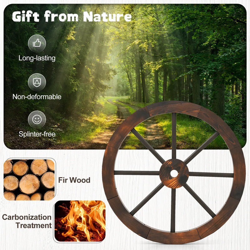24 Inch Set of 4 Decorative Wooden Wagon Wheel Carbonized Solid Fir Wood by DirectDeals