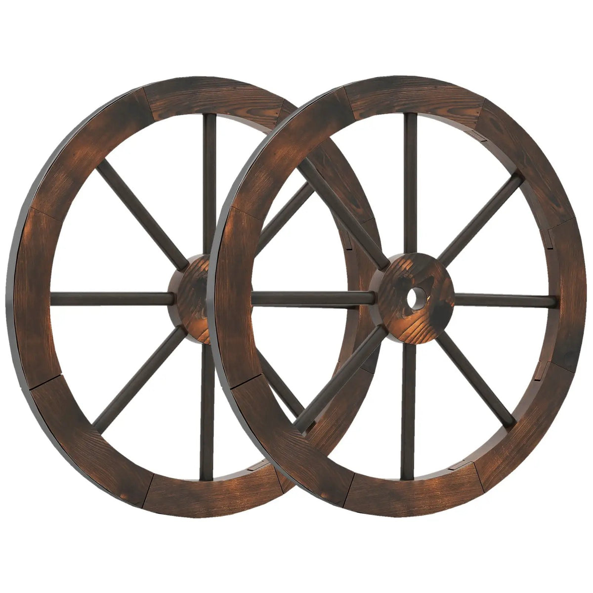 24 Inch Set of 4 Decorative Wooden Wagon Wheel Carbonized Solid Fir Wood by DirectDeals