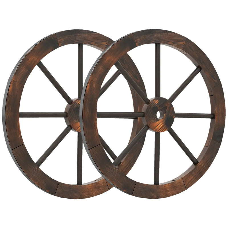 24 Inch Set of 4 Decorative Wooden Wagon Wheel Carbonized Solid Fir Wood by DirectDeals