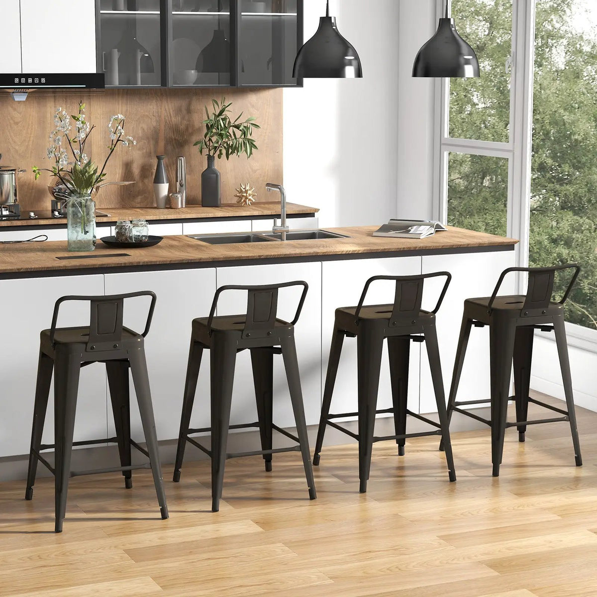 24 Inch Set of 4 Cafe Side Chairs with Rubber Feet and Removable Back by DirectDeals