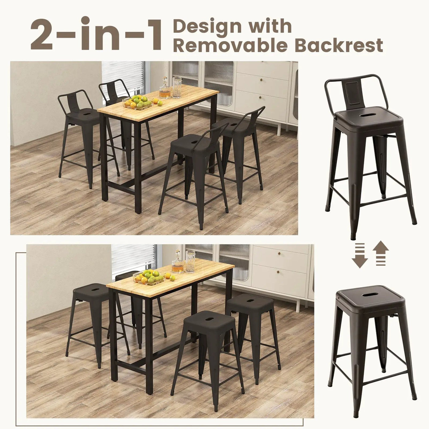 24 Inch Set of 4 Cafe Side Chairs with Rubber Feet and Removable Back by DirectDeals