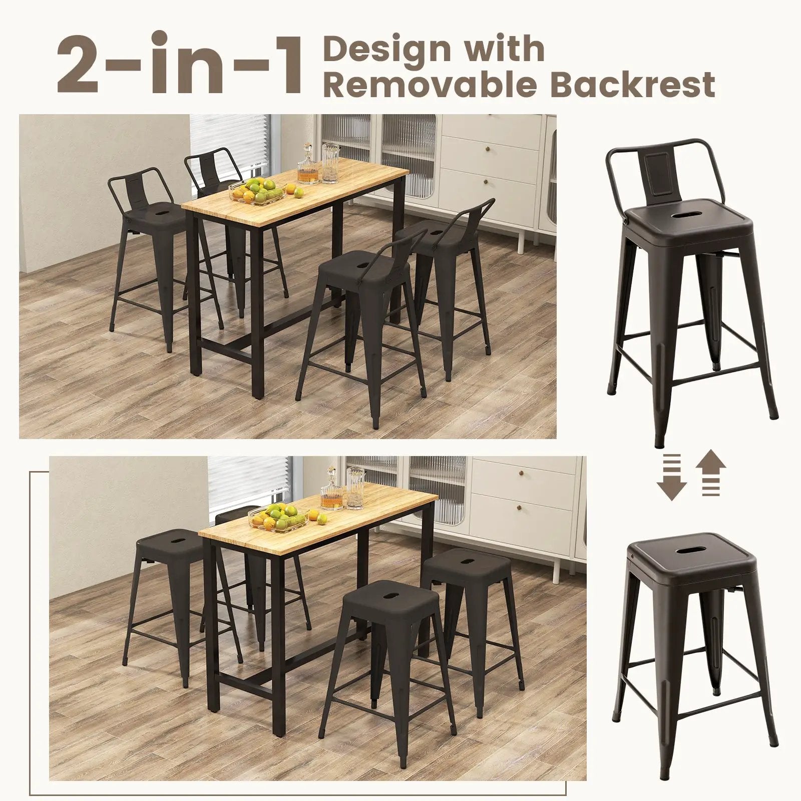 24 Inch Set of 4 Cafe Side Chairs with Rubber Feet and Removable Back by DirectDeals