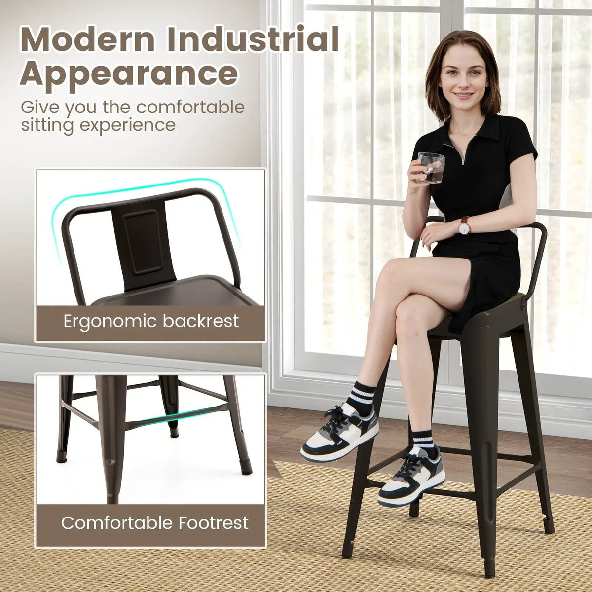 24 Inch Set of 4 Cafe Side Chairs with Rubber Feet and Removable Back by DirectDeals