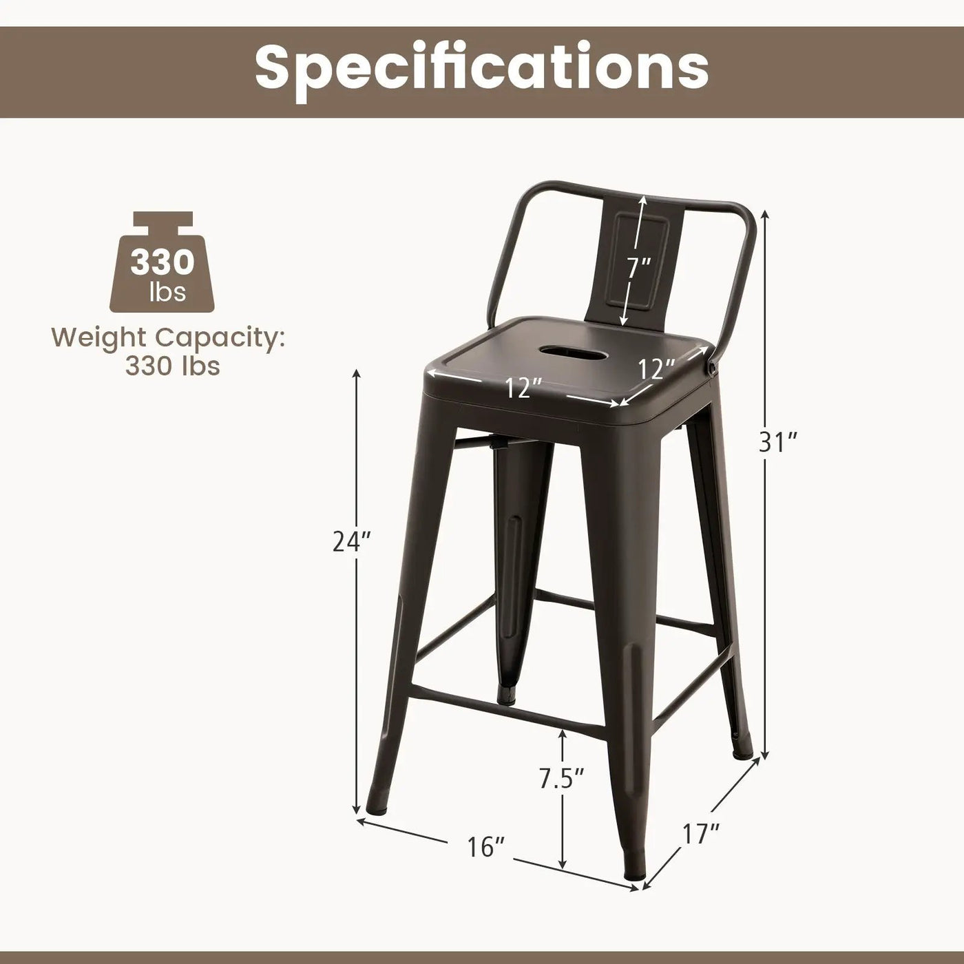 24 Inch Set of 4 Cafe Side Chairs with Rubber Feet and Removable Back by DirectDeals