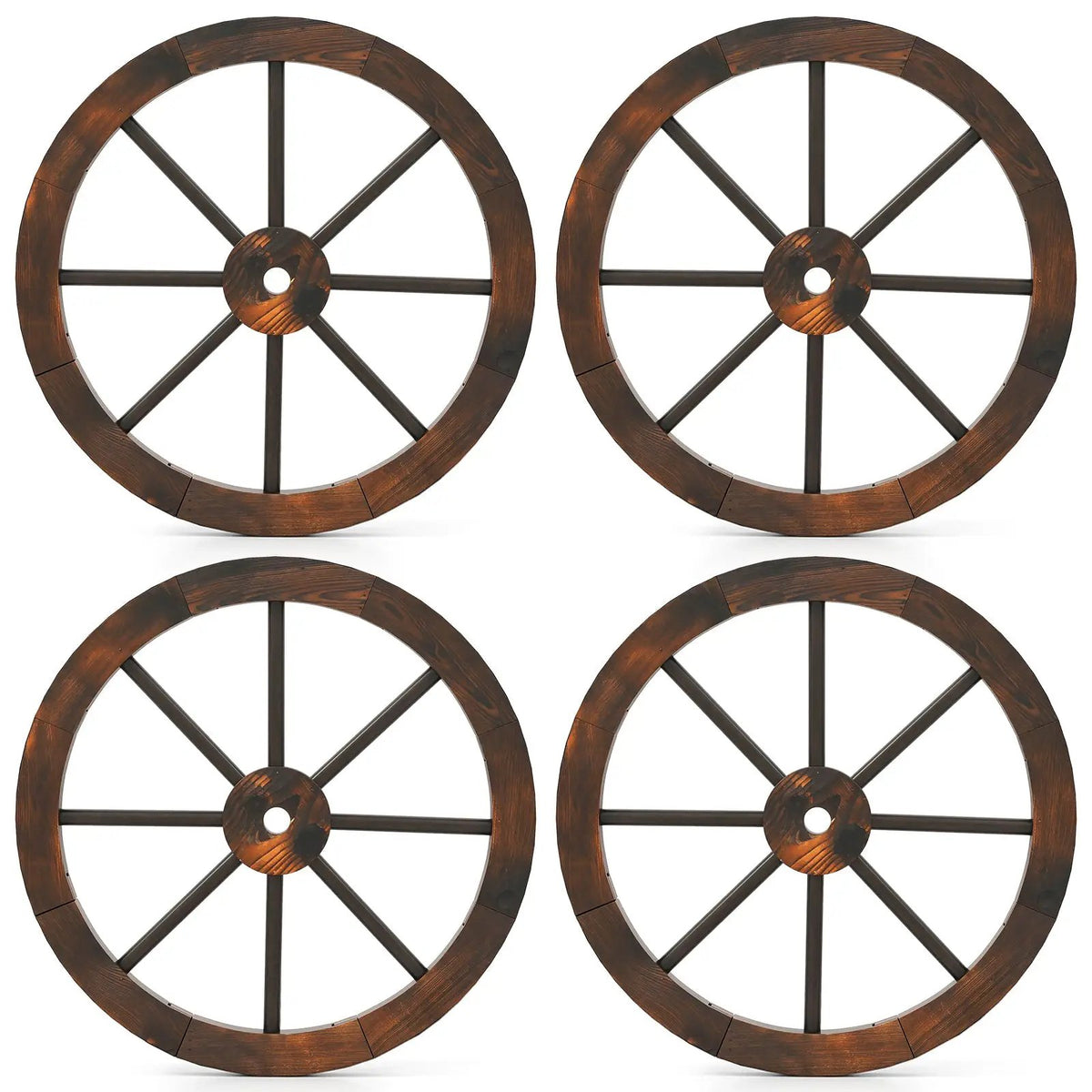 24 Inch Set of 4 Decorative Wooden Wagon Wheel Carbonized Solid Fir Wood by DirectDeals