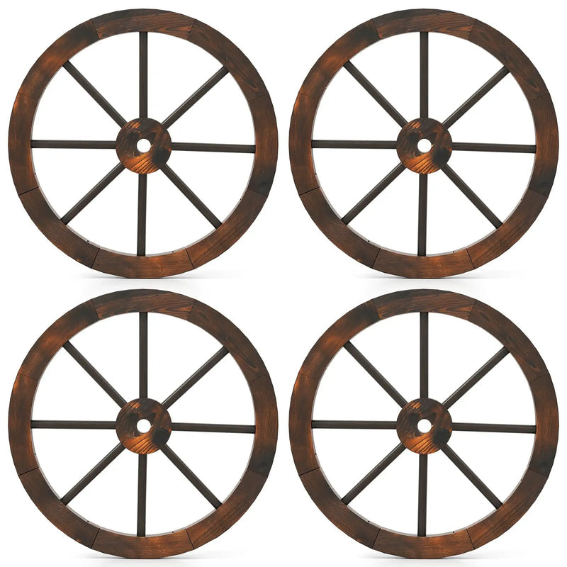 24 Inch Set of 4 Decorative Wooden Wagon Wheel Carbonized Solid Fir Wood by DirectDeals