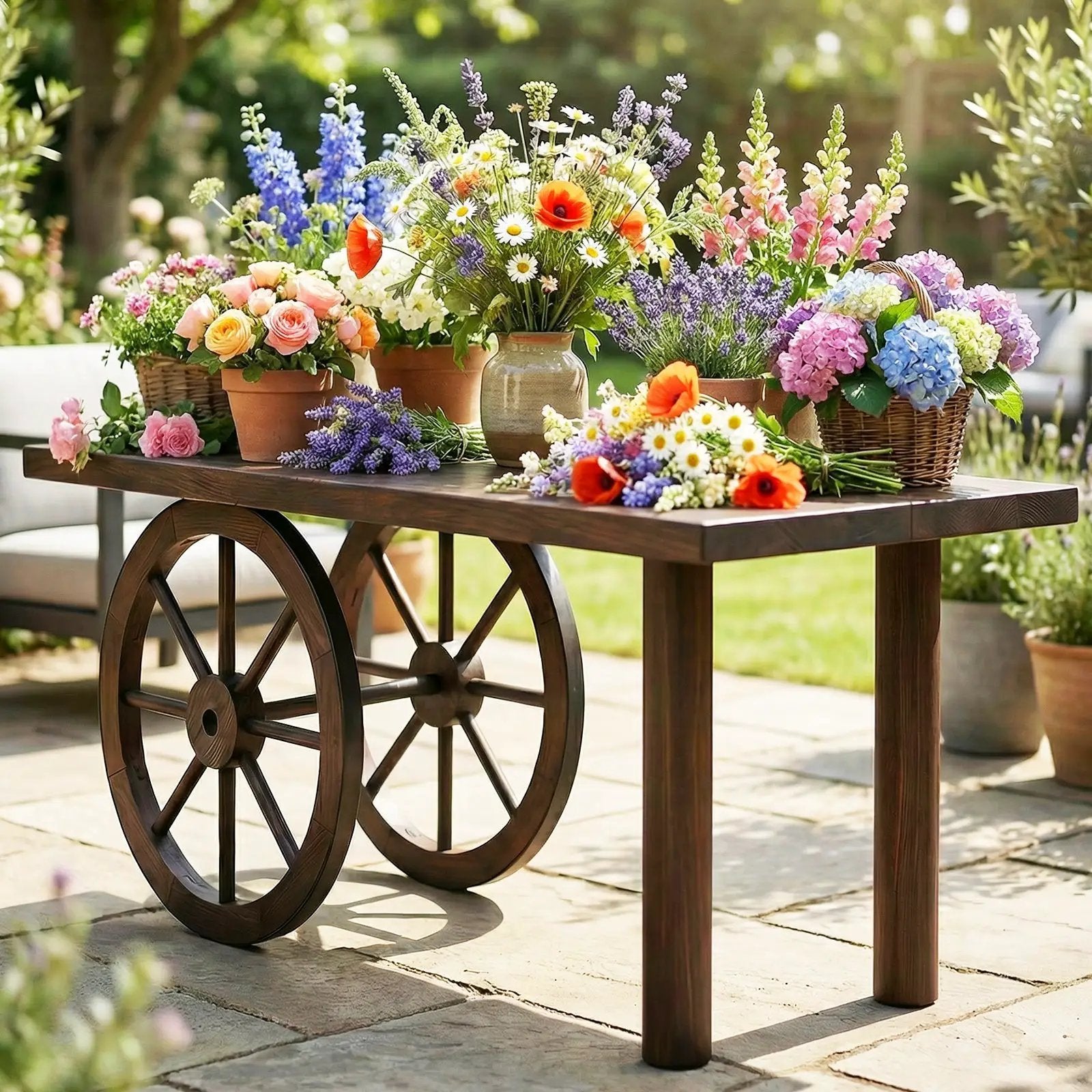 24 Inch Set of 4 Decorative Wooden Wagon Wheel Carbonized Solid Fir Wood by DirectDeals