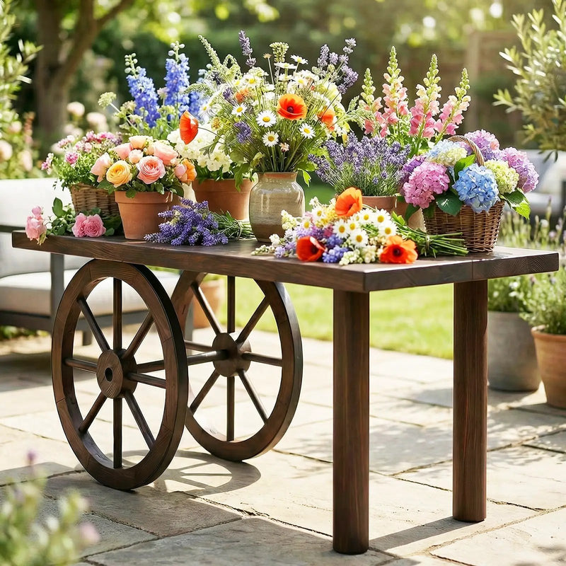 24 Inch Set of 4 Decorative Wooden Wagon Wheel Carbonized Solid Fir Wood by DirectDeals