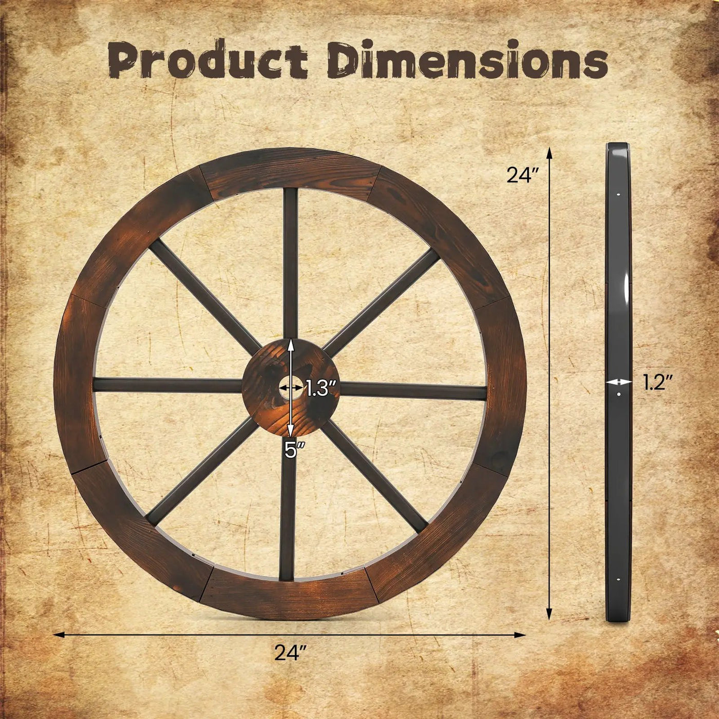 24 Inch Set of 4 Decorative Wooden Wagon Wheel Carbonized Solid Fir Wood by DirectDeals