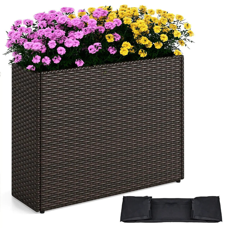24 Inch Tall Raised Garden Bed All-Weather PE Rattan Wicker Flowerpot with Liner by DirectDeals