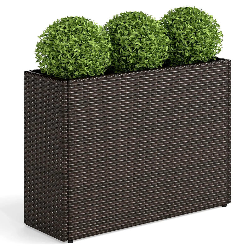 24 Inch Tall Raised Garden Bed All-Weather PE Rattan Wicker Flowerpot with Liner by DirectDeals