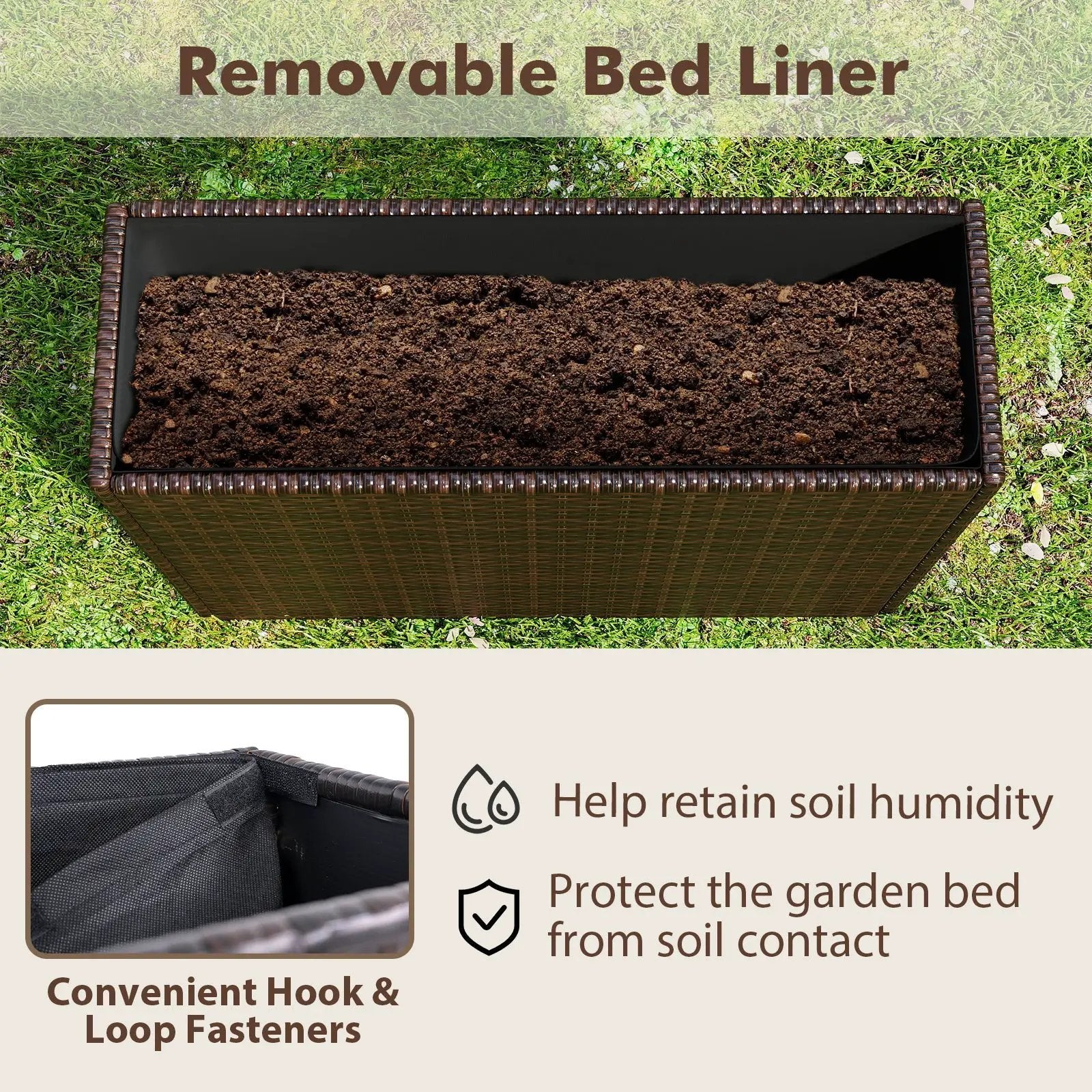 24 Inch Tall Raised Garden Bed All-Weather PE Rattan Wicker Flowerpot with Liner by DirectDeals