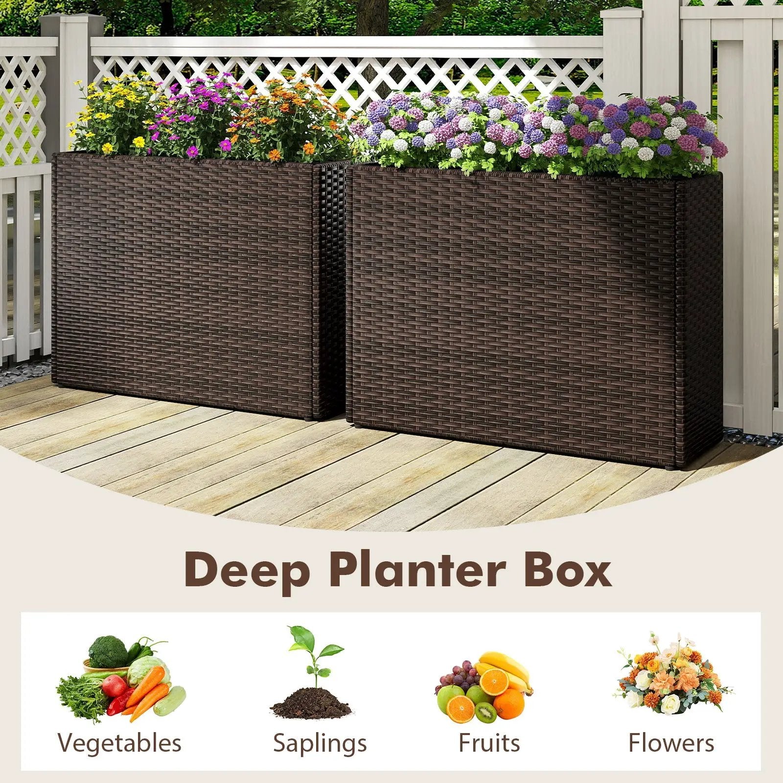 24 Inch Tall Raised Garden Bed All-Weather PE Rattan Wicker Flowerpot with Liner by DirectDeals