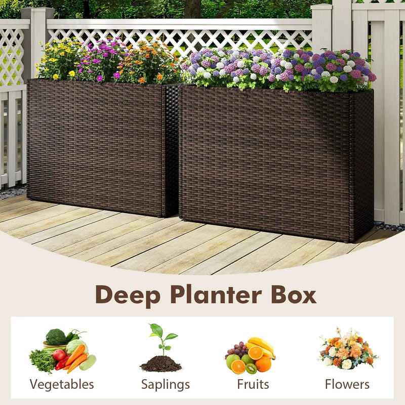 24 Inch Tall Raised Garden Bed All-Weather PE Rattan Wicker Flowerpot with Liner by DirectDeals