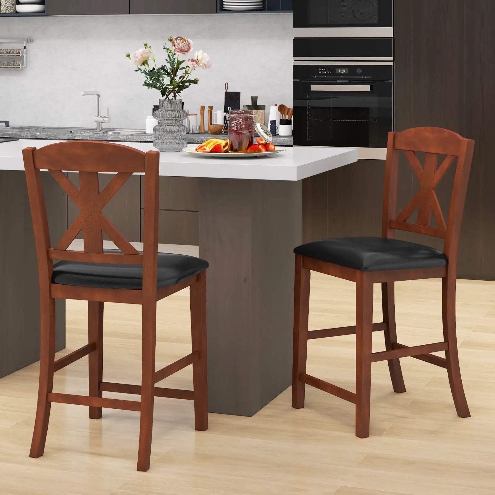 24 Inch Upholstered Dining Chair with Hollowed High Backrest Set of 2-Brown by DirectDeals