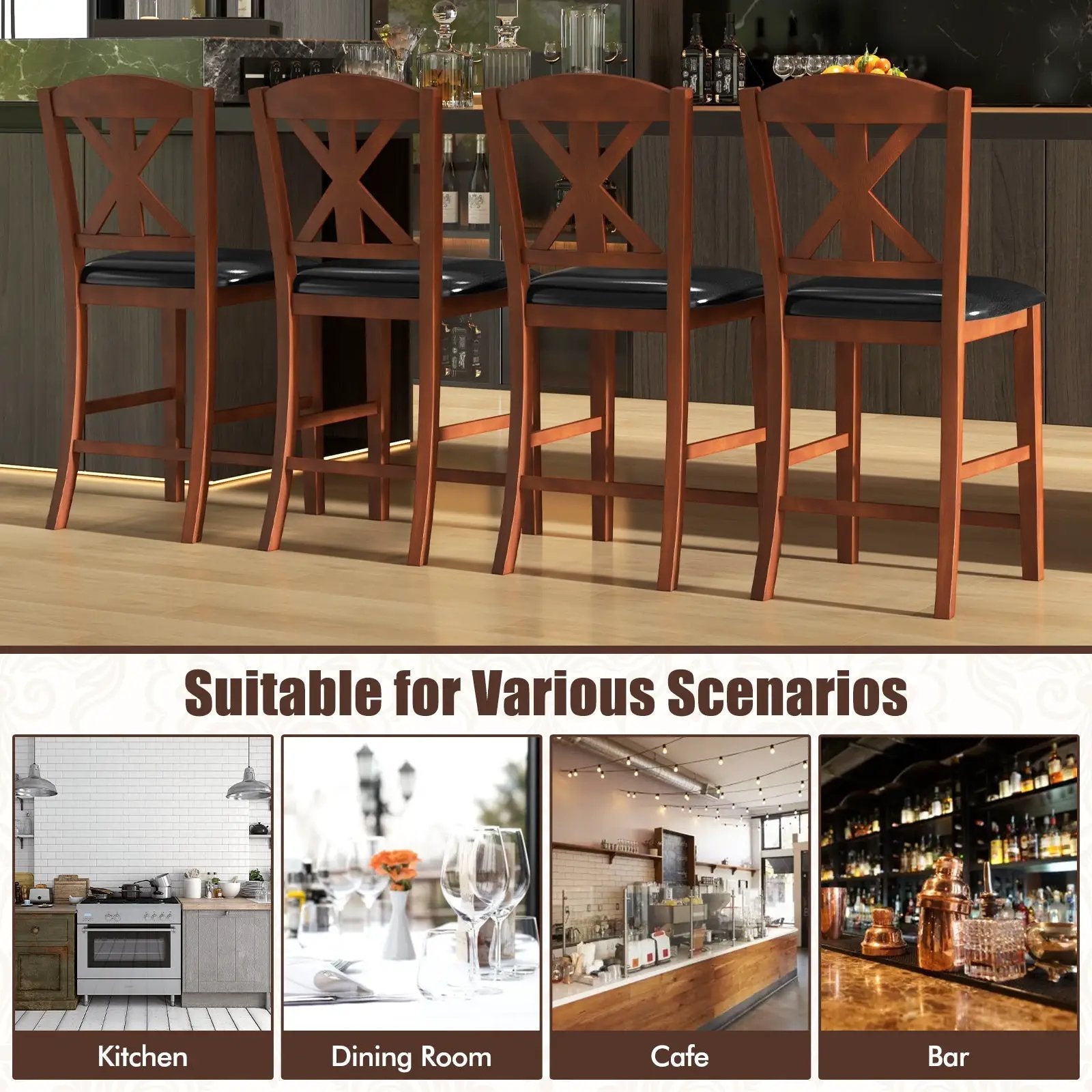 24 Inch Upholstered Dining Chair with Hollowed High Backrest Set of 2-Brown by DirectDeals