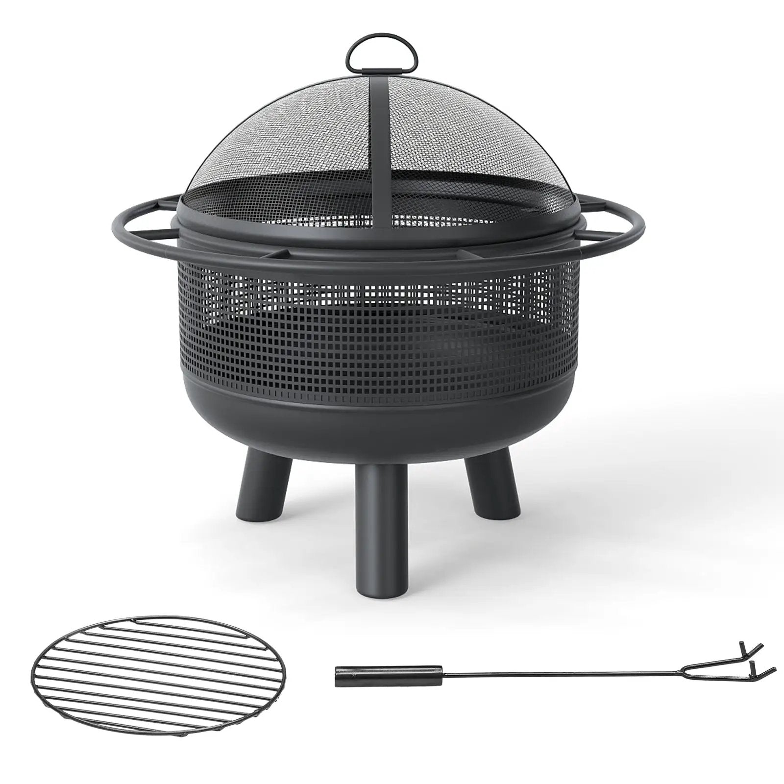 24 Inch Wood Burning Fire Pit with Log Grate and Mesh Screen for Outside by DirectDeals