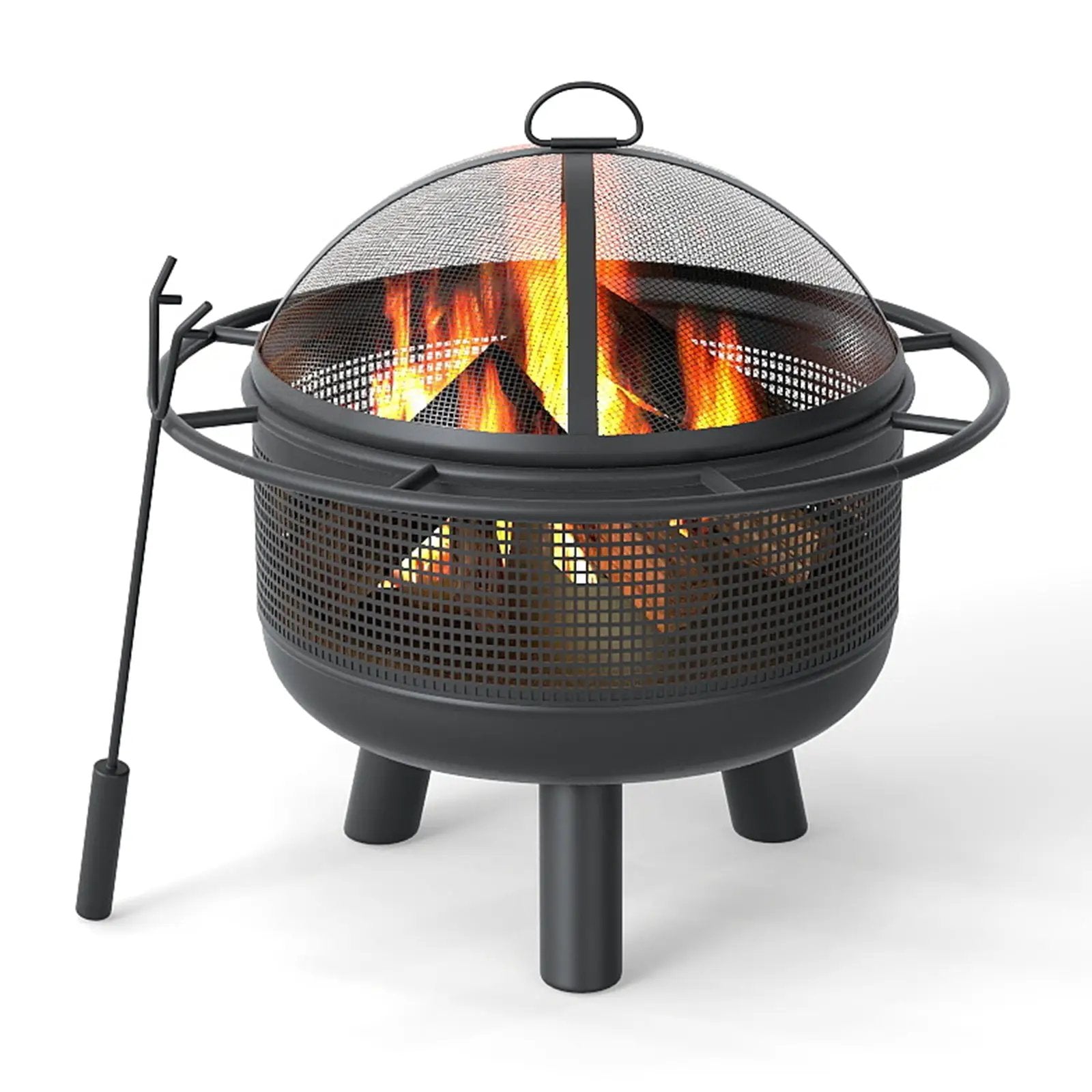 24 Inch Wood Burning Fire Pit with Log Grate and Mesh Screen for Outside by DirectDeals